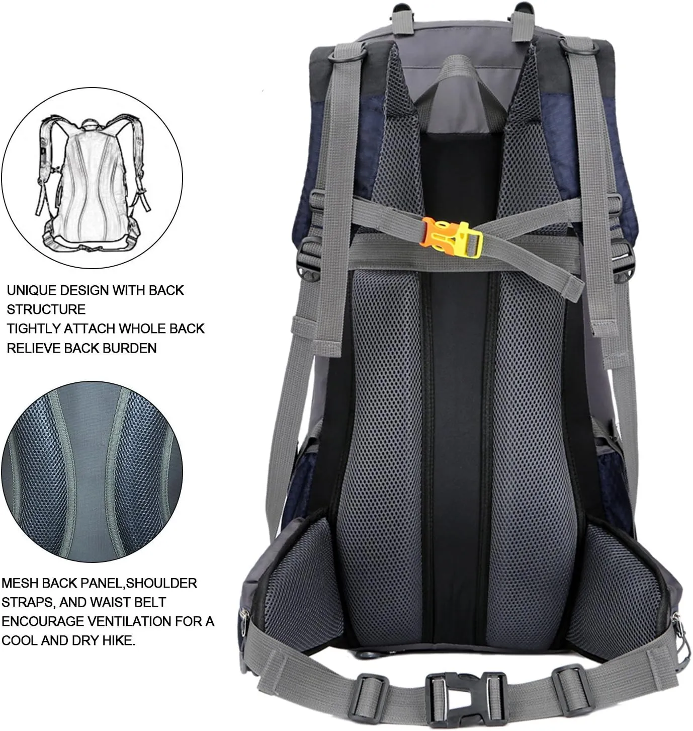 Bseash 60L Waterproof Hiking Camping Backpack with Rain Cover, Large Outdoor Sport Travel Daypack Rucksack for Climbing