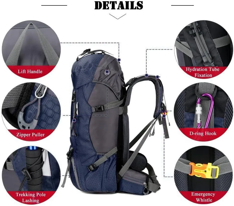 Bseash 60L Waterproof Hiking Camping Backpack with Rain Cover, Large Outdoor Sport Travel Daypack Rucksack for Climbing
