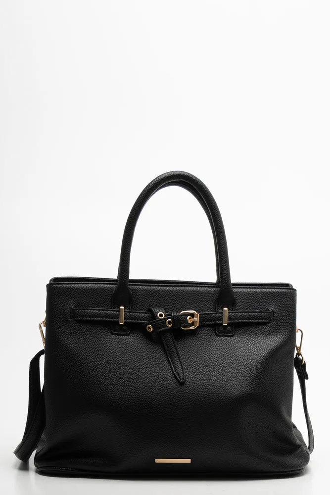 Buckle Tote Handbag Black