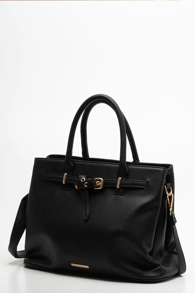 Buckle Tote Handbag Black