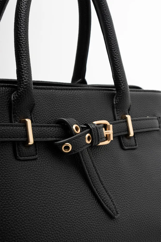 Buckle Tote Handbag Black