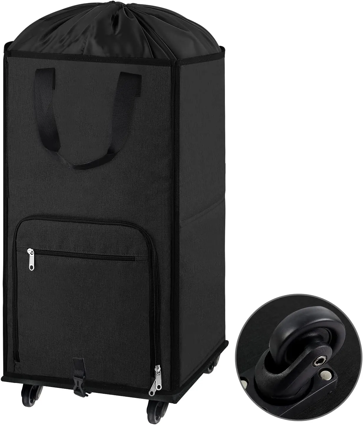 Bukere Laundry Hamper with Wheels, Large Rolling Laundry Basket with 4 Casters and 2 Handles, Collapsible Freestanding Wheeled Laundry Bag for Clothes, Laundry Room, Bathroom Midnight Grey