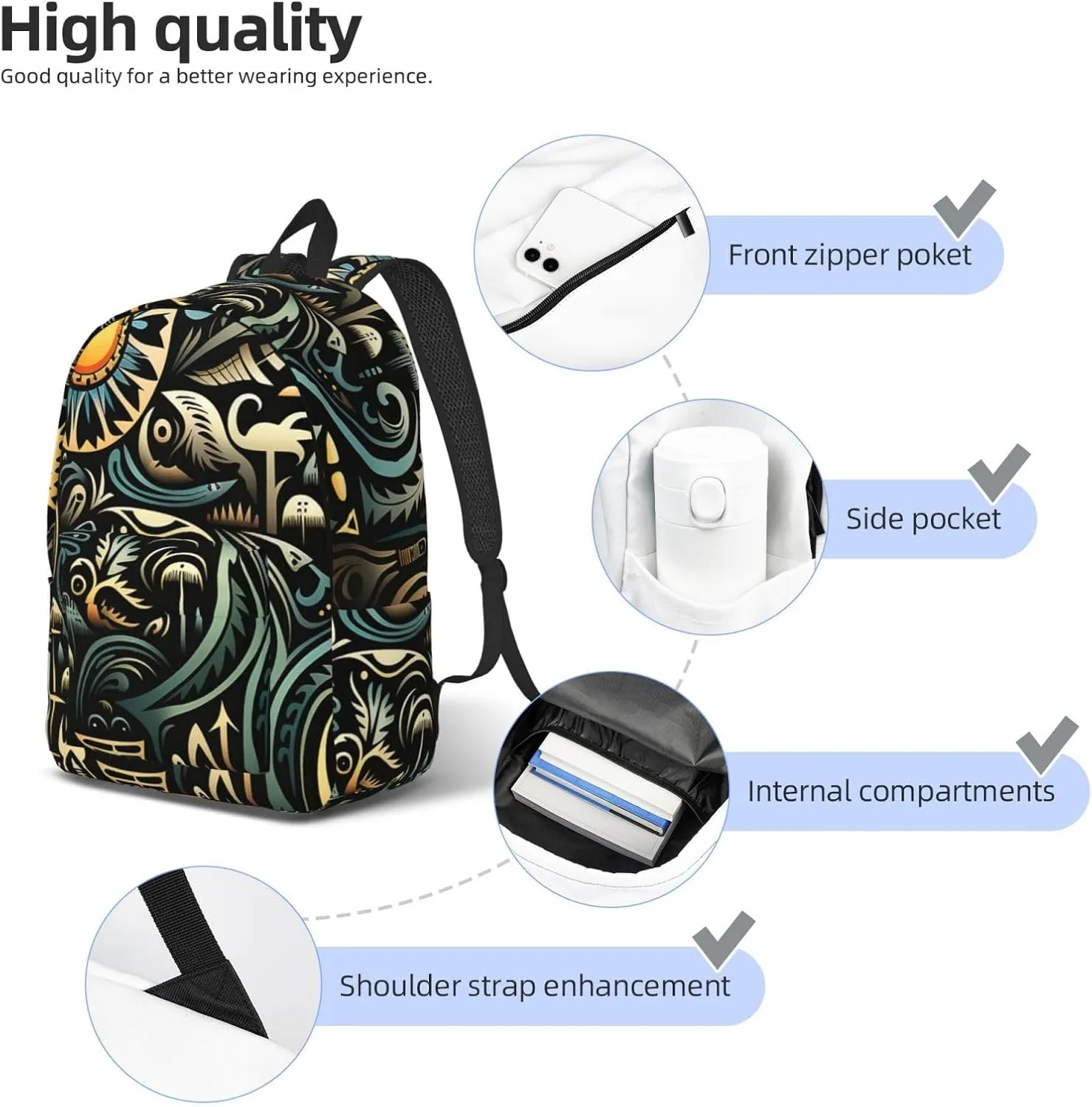Canvas Backpack Lightweight Laptop Backpack for Men Women Complex Graphics Backpack Casual Daypack for Travel