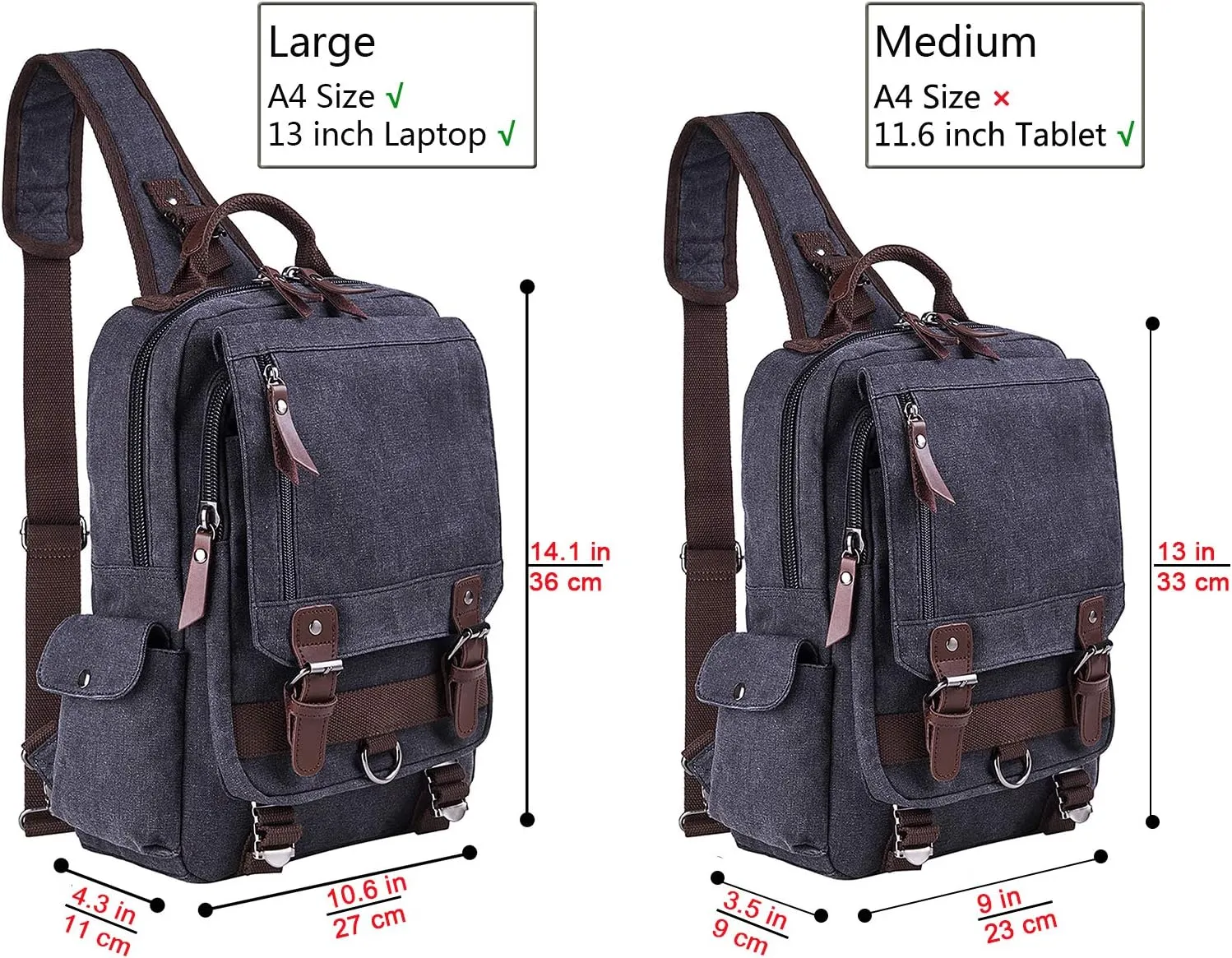 Canvas Cross Body Messenger Bag for Men Women Sling Shouler Backpack Travel Rucksack