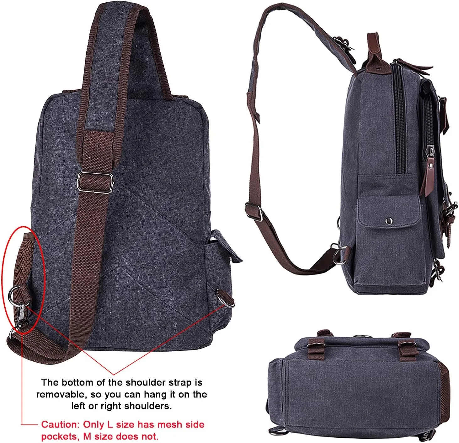 Canvas Cross Body Messenger Bag for Men Women Sling Shouler Backpack Travel Rucksack