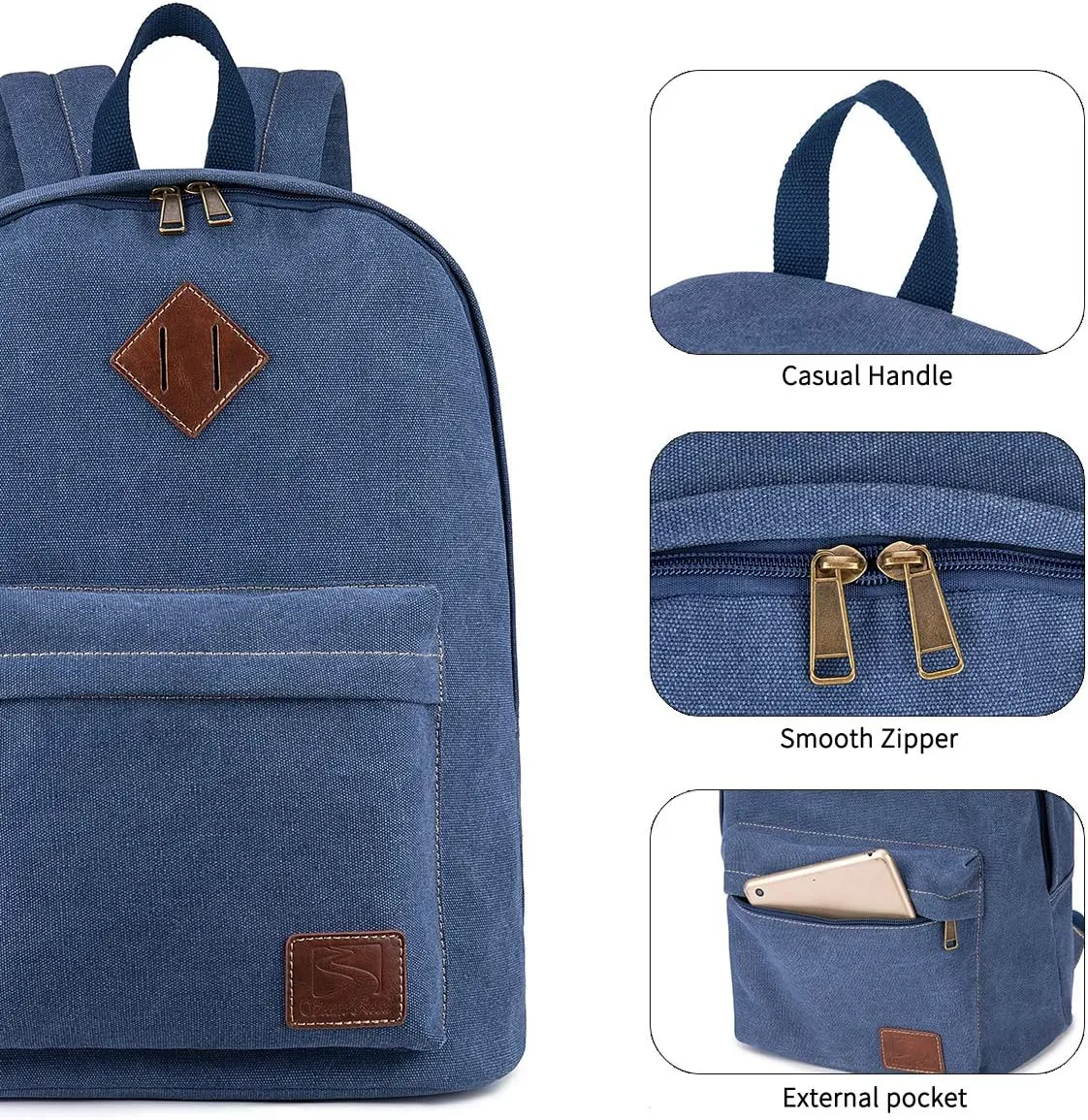Canvas Laptop Backpack, Durable Rucksack, Travel Bag Fits 15.6 Inch Notebook for Men Women Factory Directly (Blue)