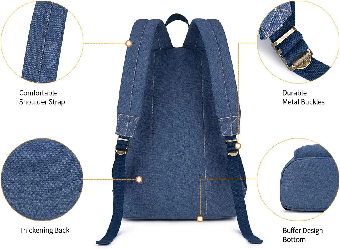 Canvas Laptop Backpack, Durable Rucksack, Travel Bag Fits 15.6 Inch Notebook for Men Women Factory Directly (Blue)