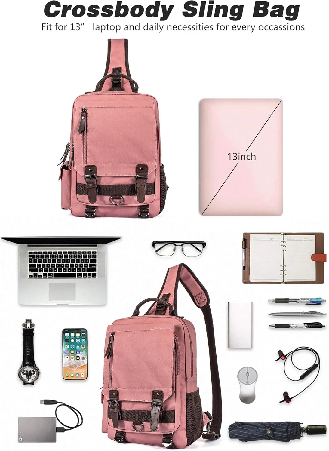 Canvas Messenger Bag Crossbody Shoulder Backpack Sling Bag Rucksack Daypack Casual Travel