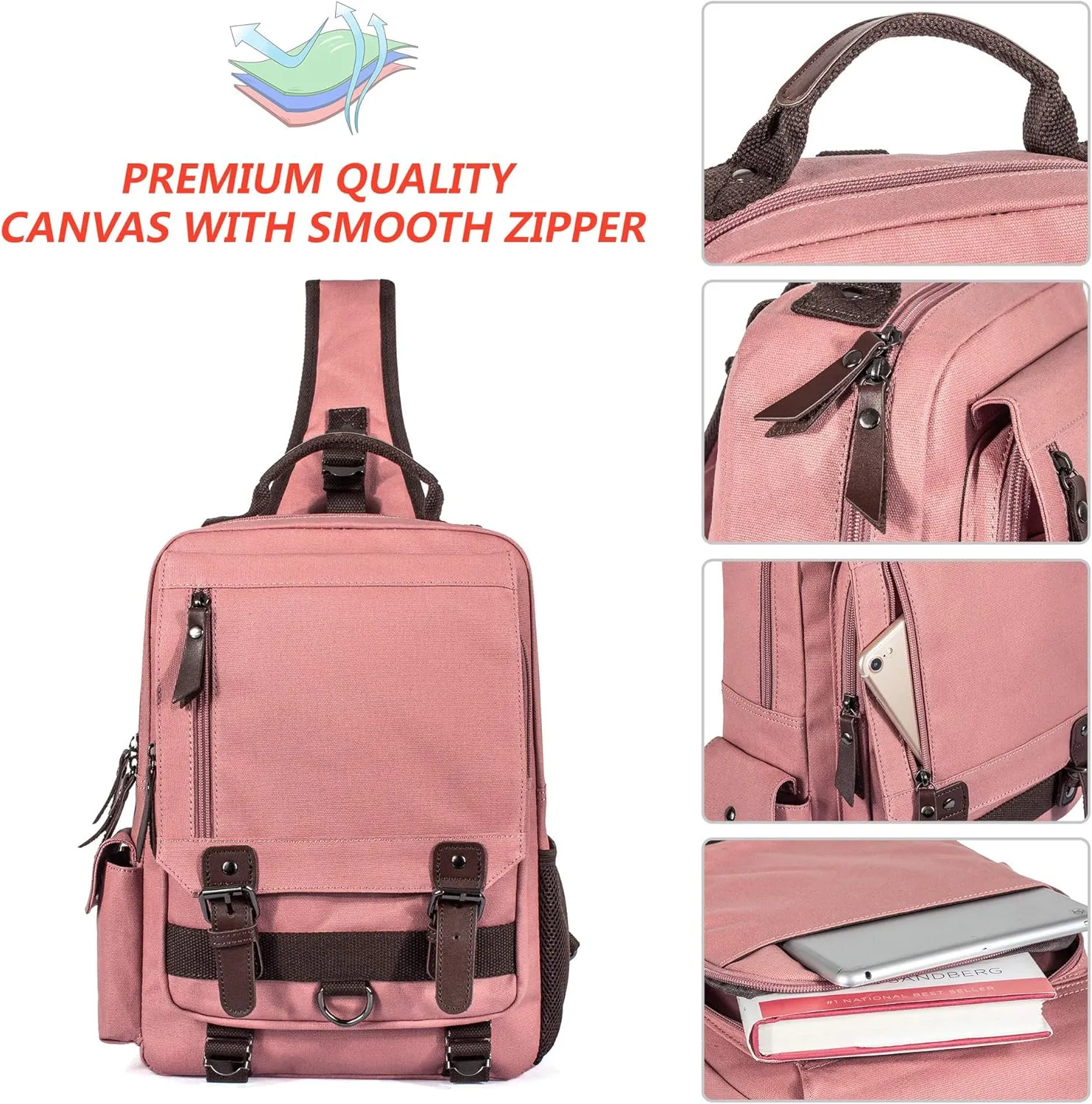 Canvas Messenger Bag Crossbody Shoulder Backpack Sling Bag Rucksack Daypack Casual Travel