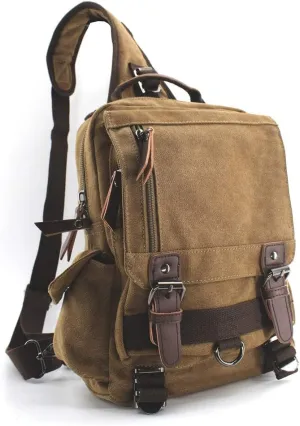 Canvas Shoulder Backpack Travel Rucksack Sling Bag Cross Body Messenger Bag,180308-Coffee