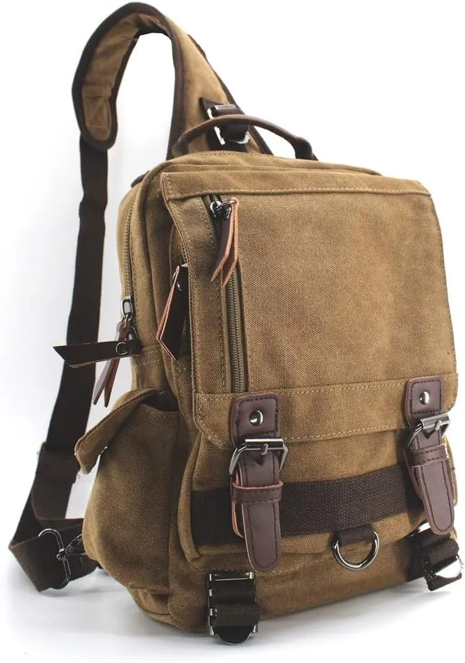 Canvas Shoulder Backpack Travel Rucksack Sling Bag Cross Body Messenger Bag,180308-Coffee