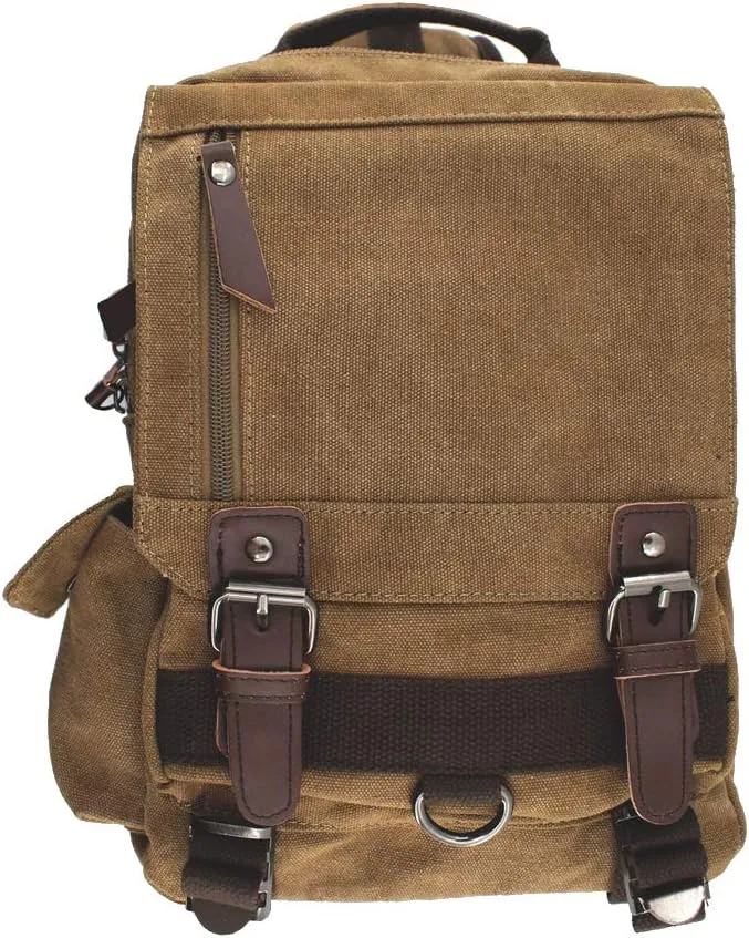 Canvas Shoulder Backpack Travel Rucksack Sling Bag Cross Body Messenger Bag,180308-Coffee