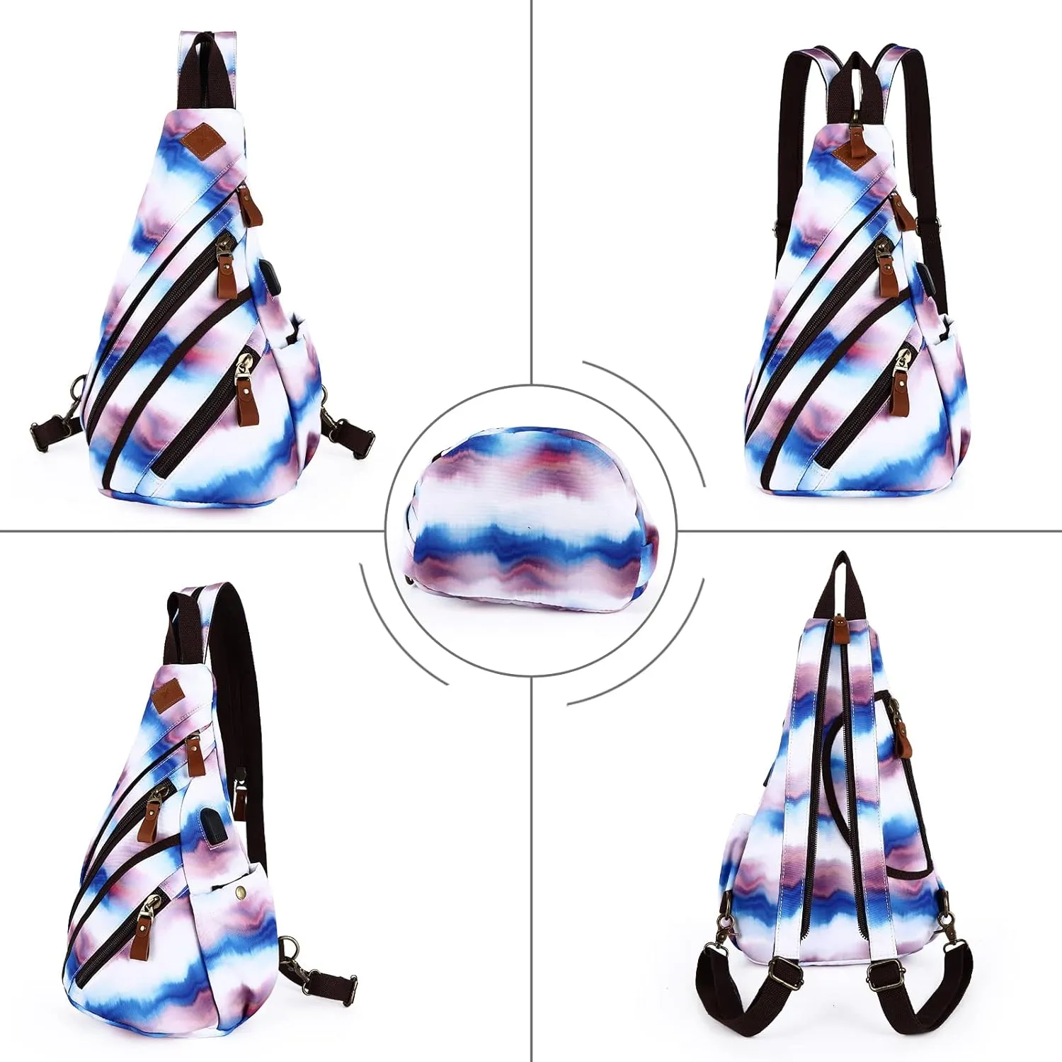 Canvas Sling Bag Crossbody Backpack Genuine Leather Shoulder Bag Casual Daypacks For Men