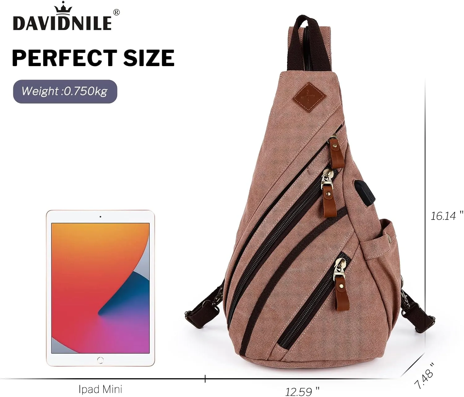 Canvas Sling Bag Crossbody Backpack Genuine Leather Shoulder Bag Casual Daypacks For Men