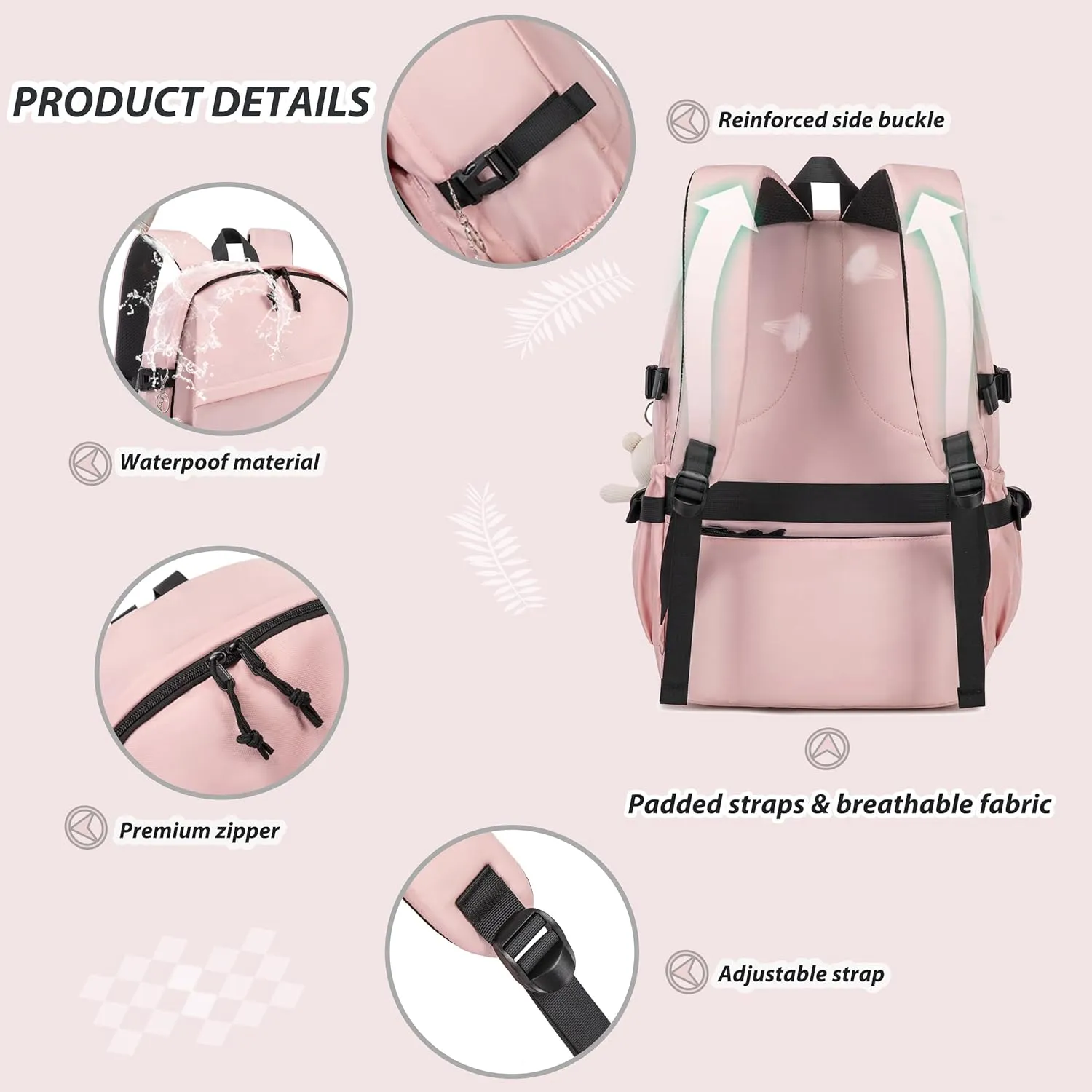Caoroky knight College School Bag for Men Women Laptop Backpack 15.6 Inch Anti Theft Travel Daypack Large Elementary Middle High Bookbags for Teens Girls Boys Students-Medium,Pink