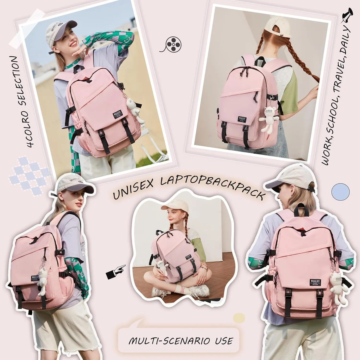 Caoroky knight College School Bag for Men Women Laptop Backpack 15.6 Inch Anti Theft Travel Daypack Large Elementary Middle High Bookbags for Teens Girls Boys Students-Medium,Pink