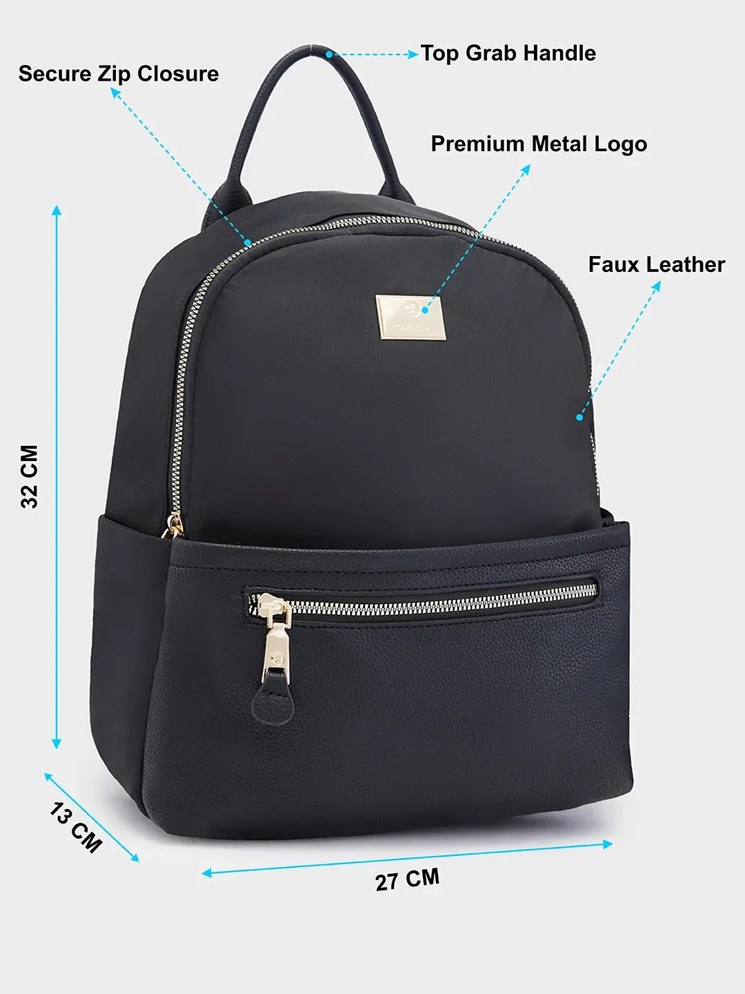 Caprese Casper Medium Black Casual Backpack