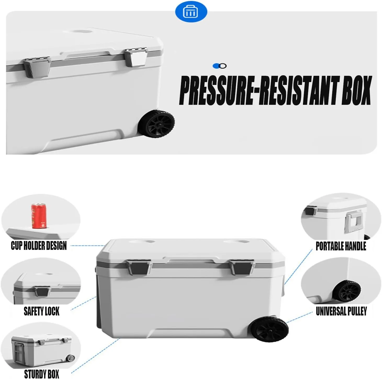 Car Camping Coolers for Ford Ka/Expedition/Explorer/Ranger/Bronco, Waterproof Portable Cooler, Leak Proof Picnic Insulated Bag, Ultra-Light Premium Ice Chest Box,B-White-45L