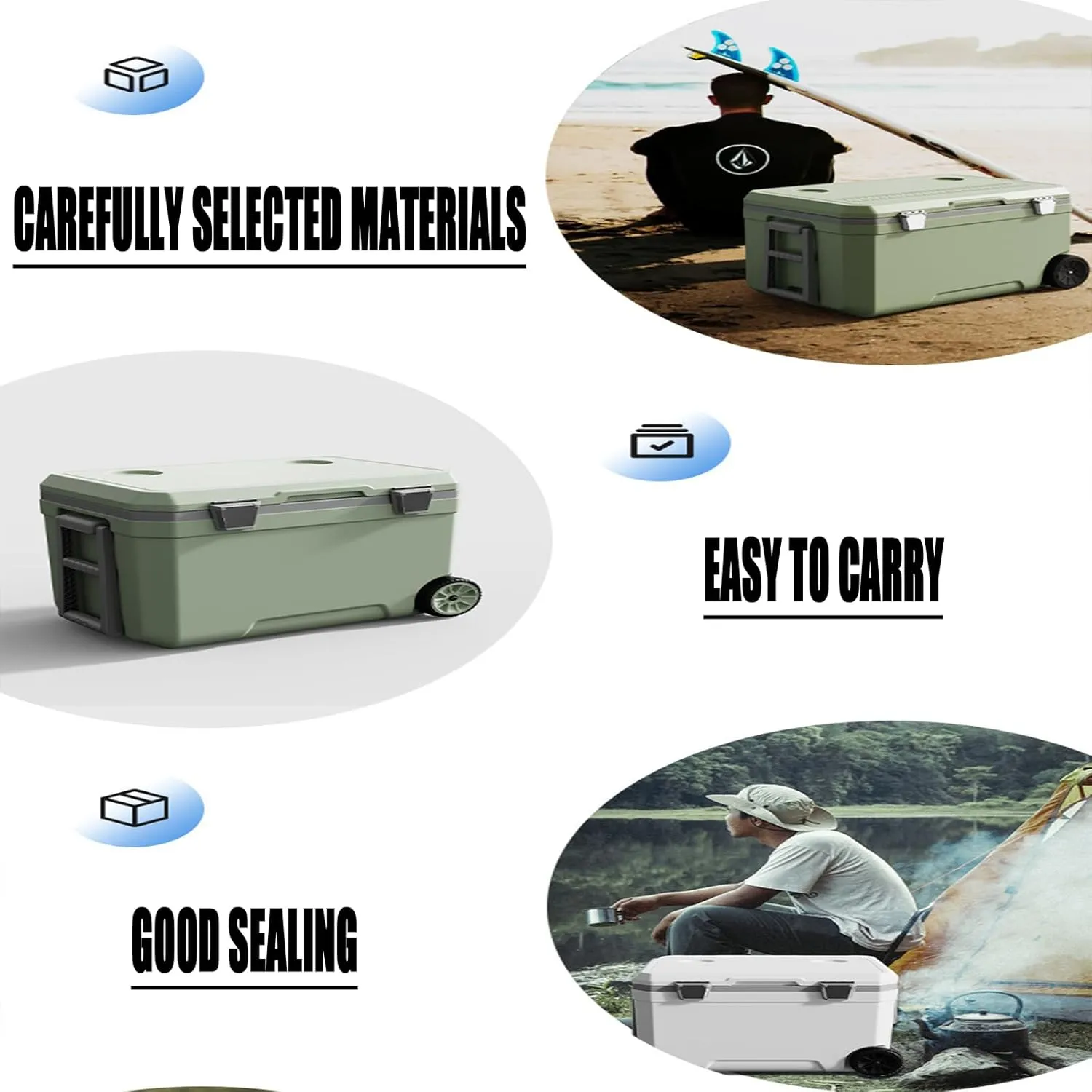 Car Camping Coolers for Ford Ka/Expedition/Explorer/Ranger/Bronco, Waterproof Portable Cooler, Leak Proof Picnic Insulated Bag, Ultra-Light Premium Ice Chest Box,B-White-45L