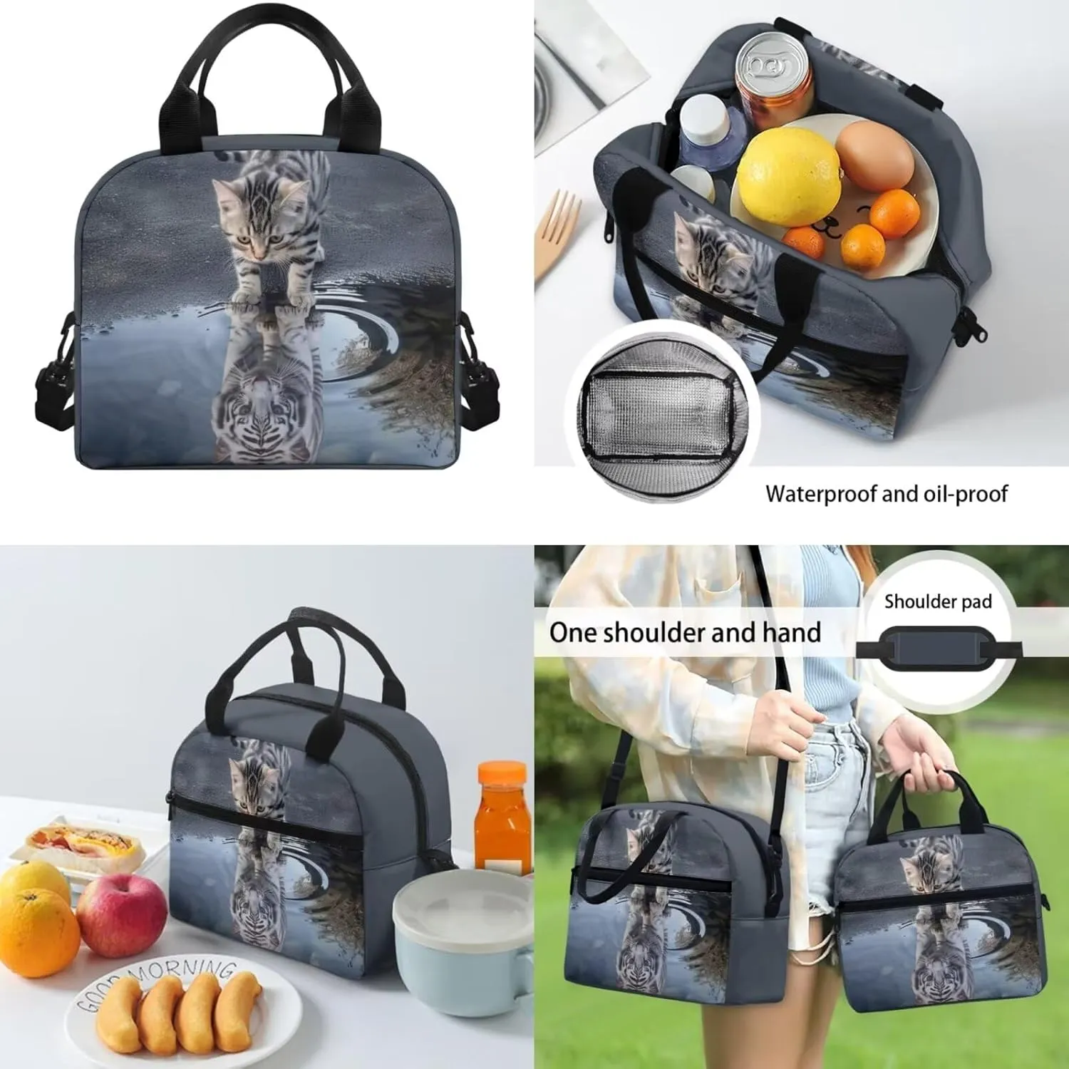 Cat Tiger Backpack for Girls with Lunch Box Pencil Purse 3-5 6-8 10-12 Kids School Bag Children Schoolbag Elementary Kindergarten Preschool Bookbag Water Bottle Sleeve