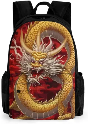Chines Tradition Dragon Casual Backpack Lightweight Shoulders Bag Laptop Daypacks with Side Pocket for Workplace Travel