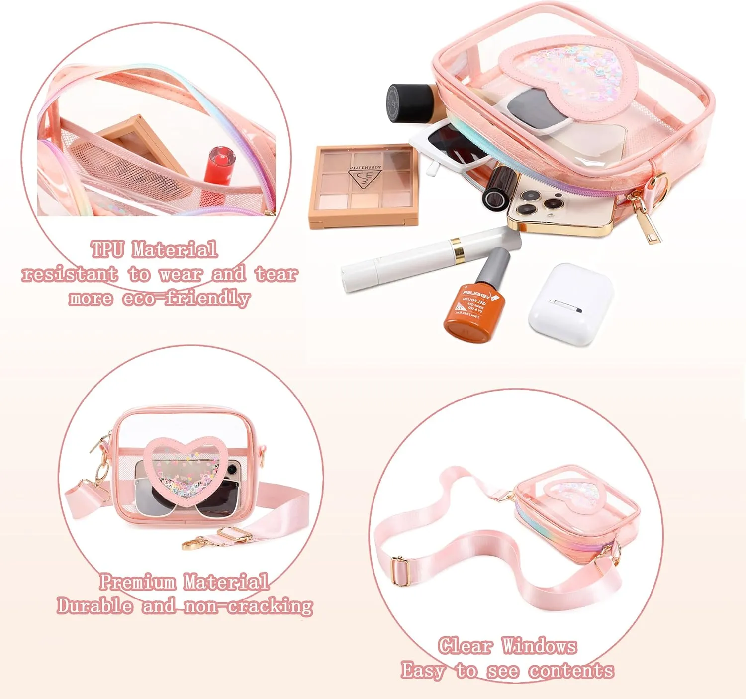 Clear Crossbody Bag for Women Girls Kids Purse Toddlers Shoulder Messenger Handbags Transparent Bags Wallet Pouch
