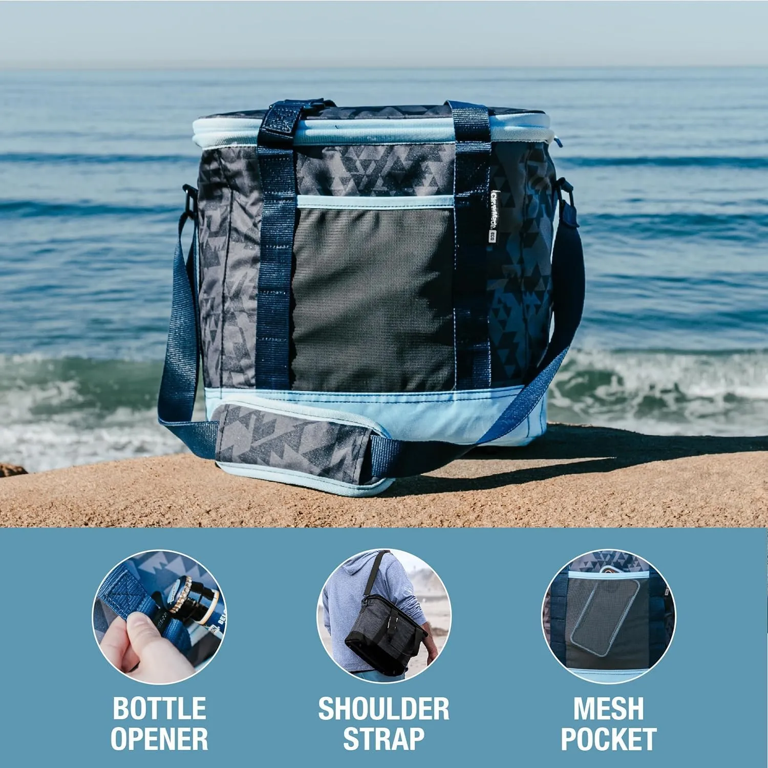 CleverMade Collapsible Insulated Cooler Bag – 24 Can Leakproof Soft Cooler for Beach, Travel, Car – Shoulder Strap, Bottle Opener – Desert Camo