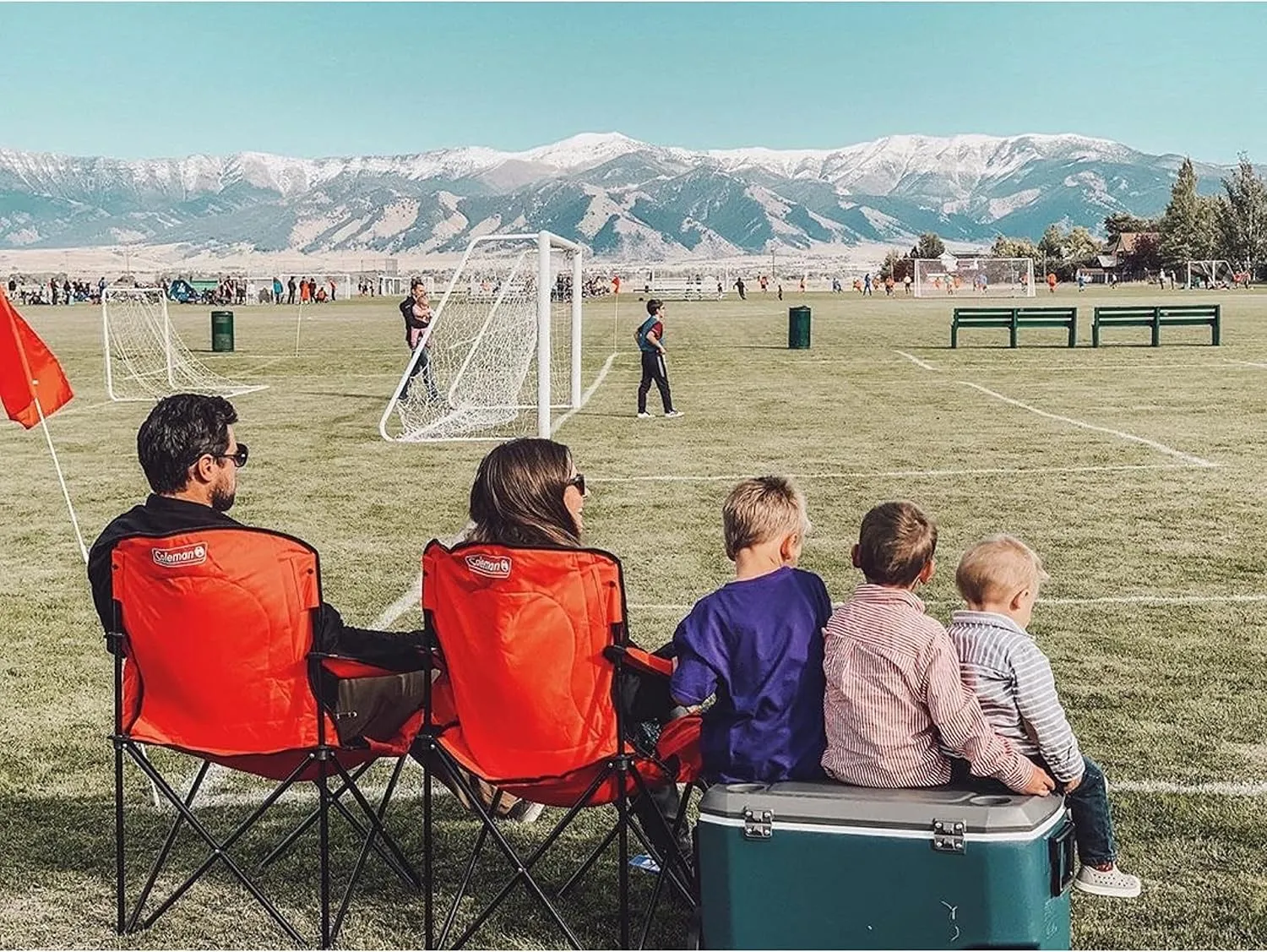 Coleman Portable Quad Camp Chair with 4-Can Cooler, Cushioned Seat & Back with Side Pockets & Cup Holder, Carry Bag Included
