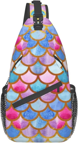 Colorful Mermaid Scales Unisex Sling Daypacks Adjustable Rope Shoulder Chest Bags Gym Sport Travel Hiking Daypack For Men Women Gift