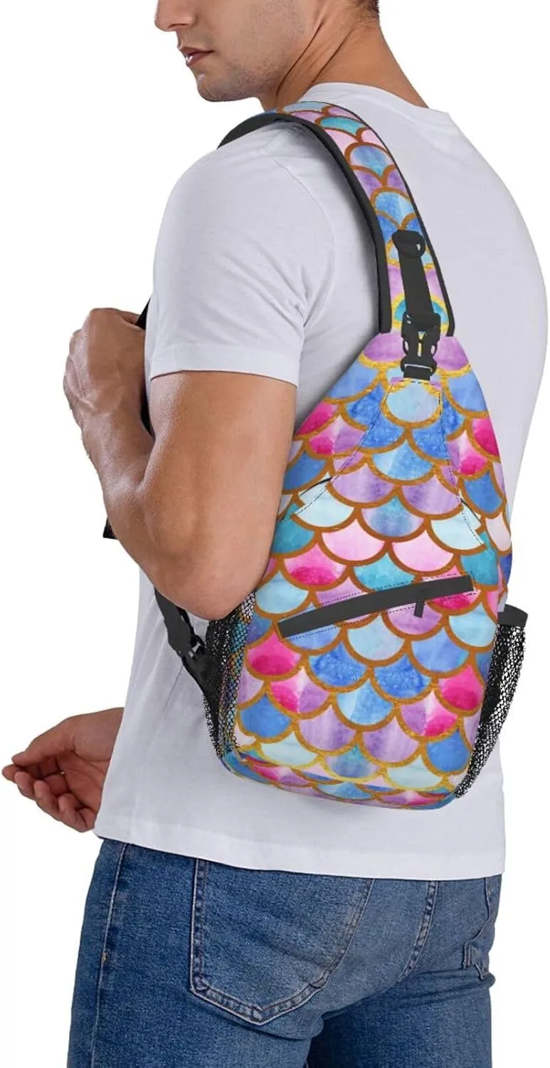 Colorful Mermaid Scales Unisex Sling Daypacks Adjustable Rope Shoulder Chest Bags Gym Sport Travel Hiking Daypack For Men Women Gift