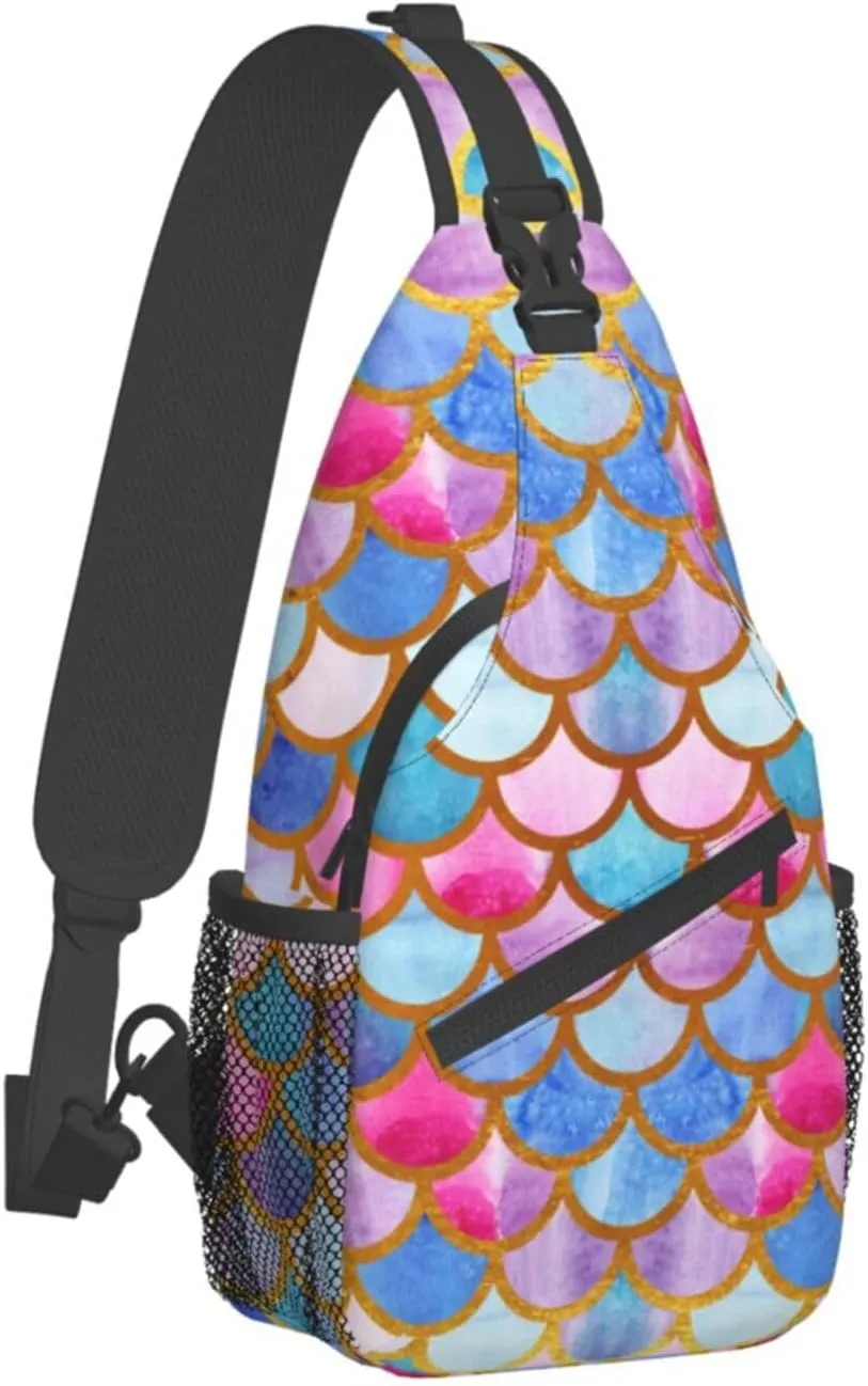Colorful Mermaid Scales Unisex Sling Daypacks Adjustable Rope Shoulder Chest Bags Gym Sport Travel Hiking Daypack For Men Women Gift
