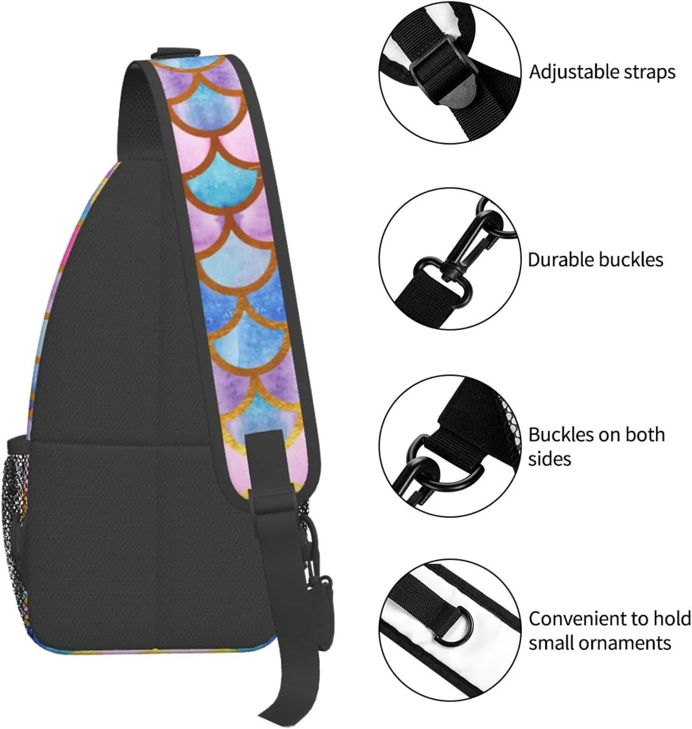 Colorful Mermaid Scales Unisex Sling Daypacks Adjustable Rope Shoulder Chest Bags Gym Sport Travel Hiking Daypack For Men Women Gift