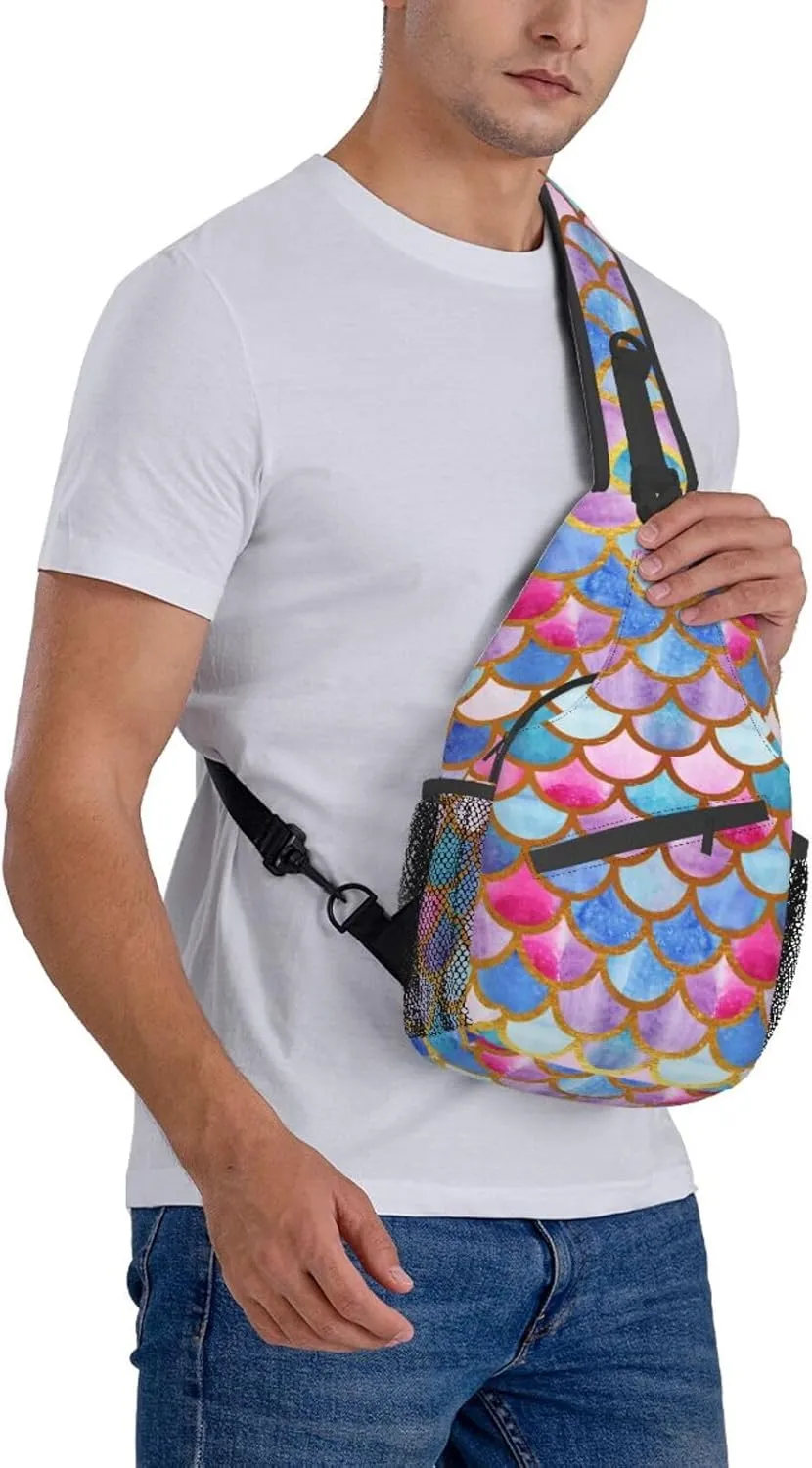 Colorful Mermaid Scales Unisex Sling Daypacks Adjustable Rope Shoulder Chest Bags Gym Sport Travel Hiking Daypack For Men Women Gift