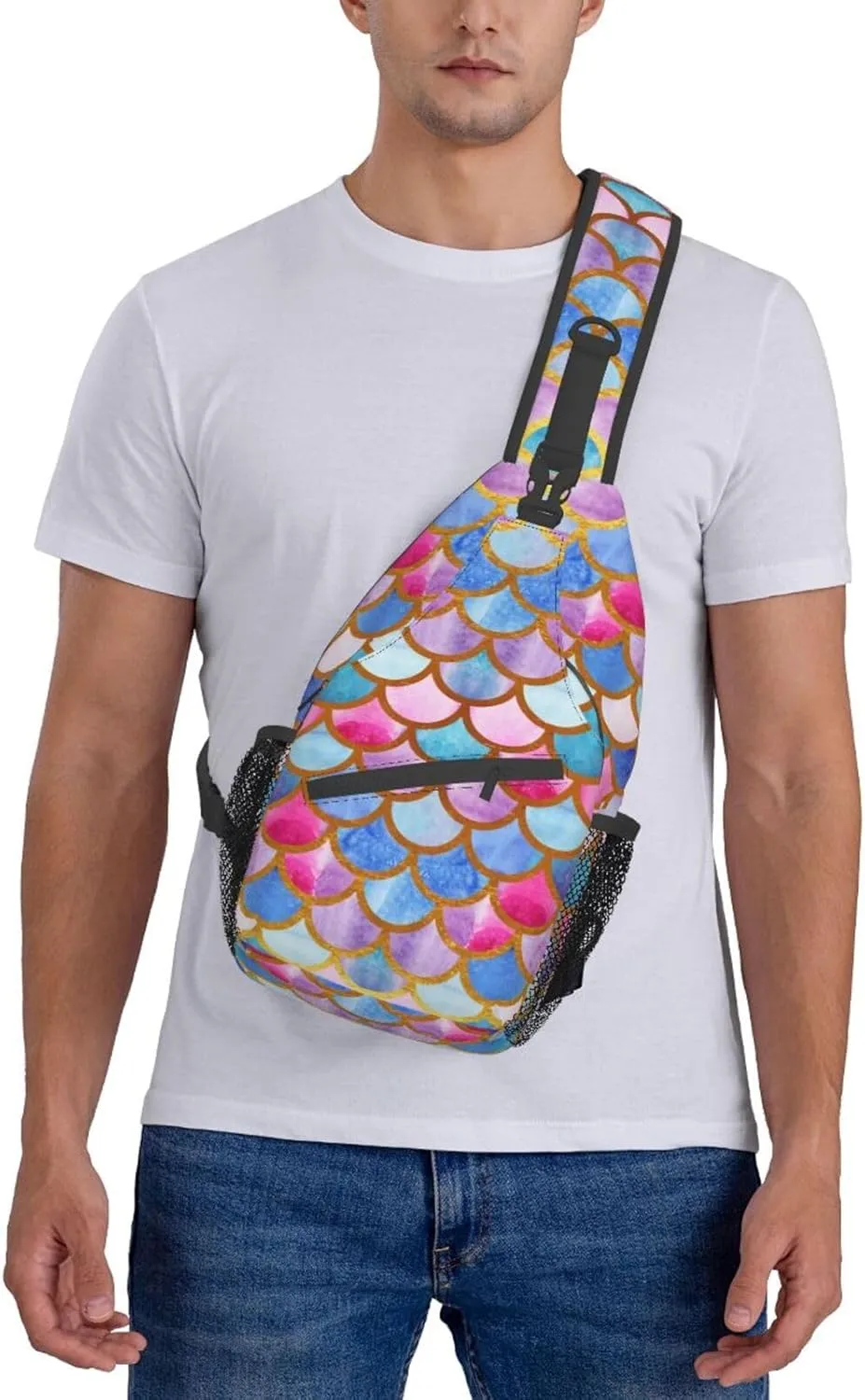 Colorful Mermaid Scales Unisex Sling Daypacks Adjustable Rope Shoulder Chest Bags Gym Sport Travel Hiking Daypack For Men Women Gift