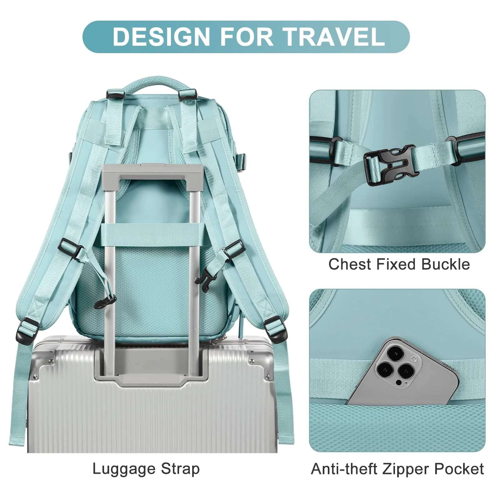 coofay Travel Backpack Carry On Flight Approved Personal Item Travel Bag Carry On Backpack For Airplanes Personal Item Bag 18x14x8 Inches Backpack for Traveling on Airplane Blue