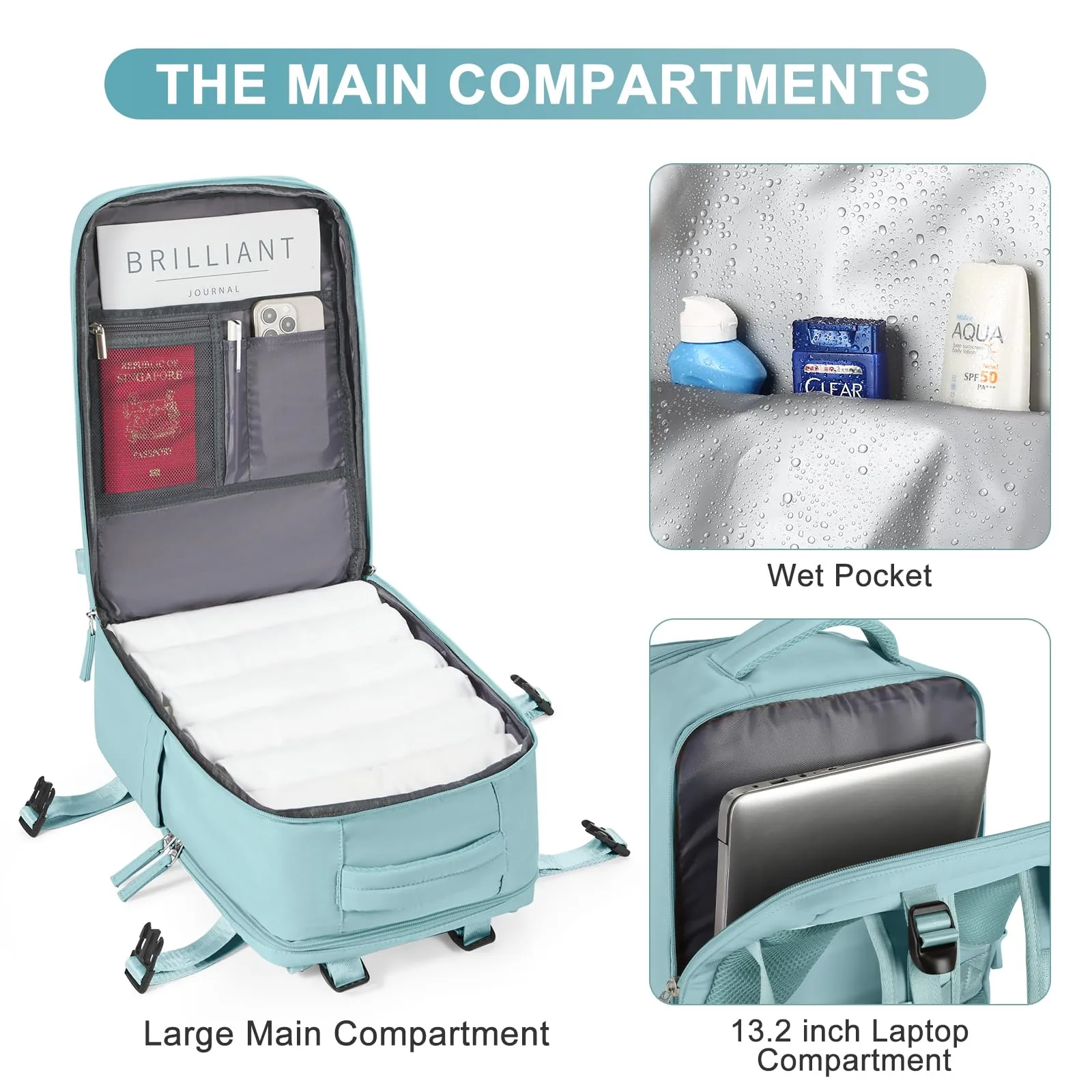 coofay Travel Backpack Carry On Flight Approved Personal Item Travel Bag Carry On Backpack For Airplanes Personal Item Bag 18x14x8 Inches Backpack for Traveling on Airplane Blue