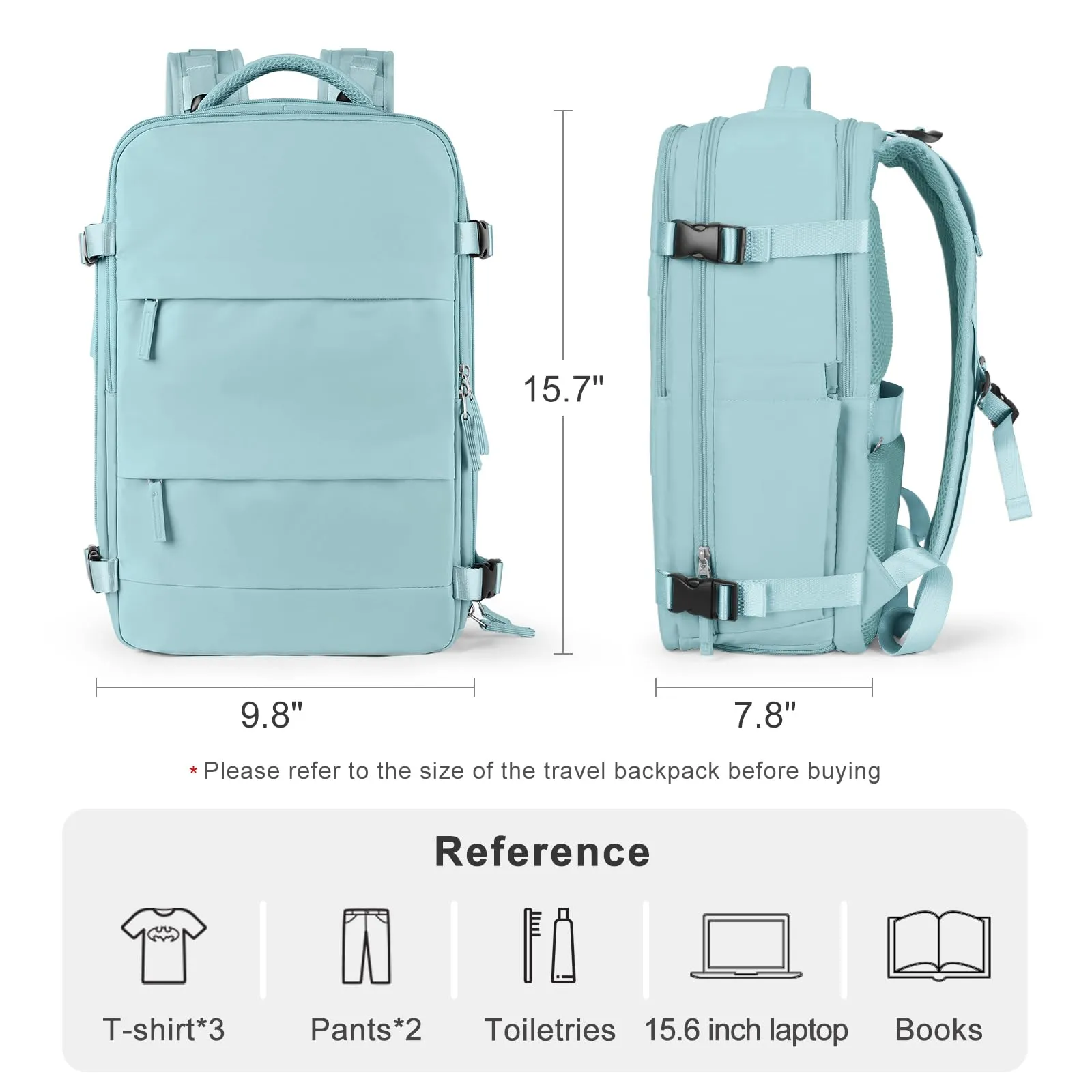 coofay Travel Backpack Carry On Flight Approved Personal Item Travel Bag Carry On Backpack For Airplanes Personal Item Bag 18x14x8 Inches Backpack for Traveling on Airplane Blue