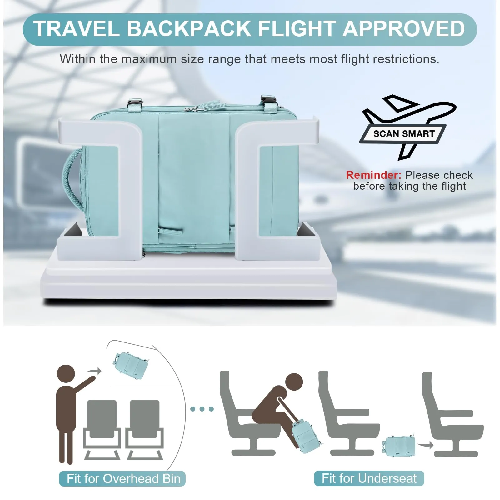 coofay Travel Backpack Carry On Flight Approved Personal Item Travel Bag Carry On Backpack For Airplanes Personal Item Bag 18x14x8 Inches Backpack for Traveling on Airplane Blue