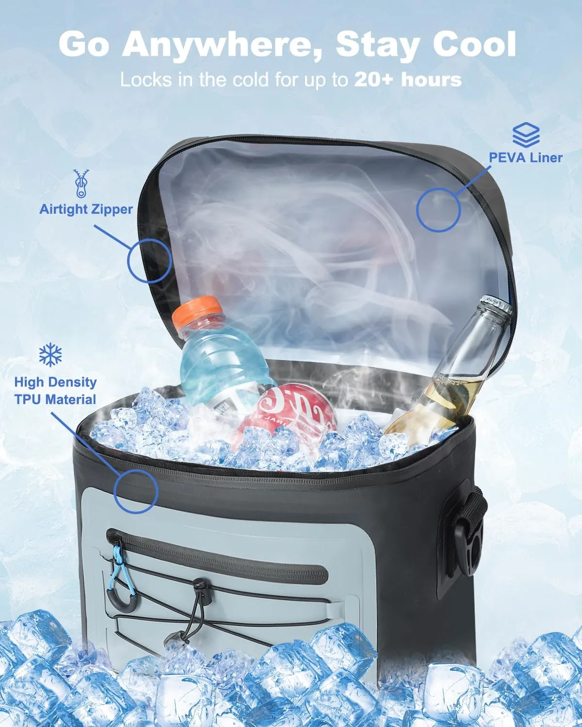 Cooler Bag, 8/16/30 Can Soft Sided Small Portable Insulated Cooling Pack, Everyday Lunch Cooler, Leakproof Ice Chest for Beach, Camping, Travel, Picnic