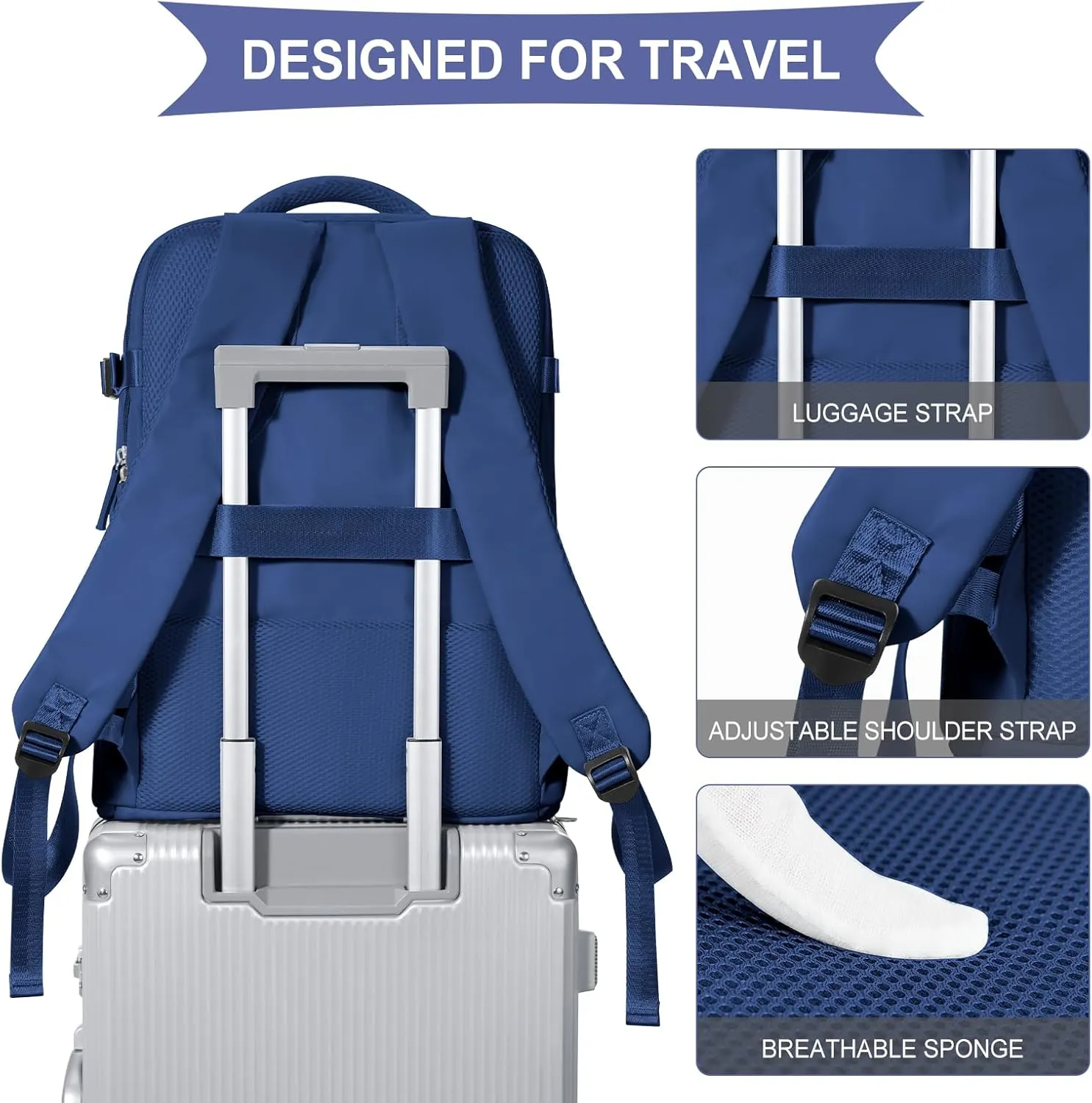 coowoz Large Travel Backpack for Women Men,Carry On Backpack,Hiking Backpack Outdoor Sports Rucksack Casual Daypack Travel Essentials Royal Blue