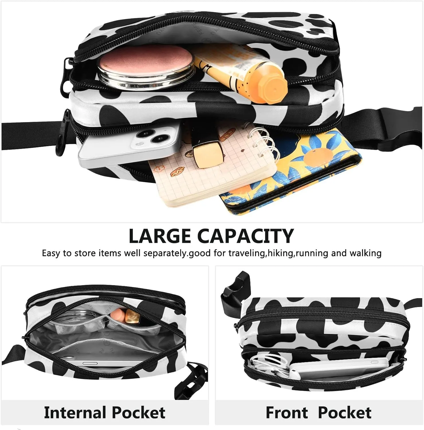 Cow Pattern Fanny Packs for Women Men Belt Bag with Adjustable Strap Fashion Waist Packs Crossbody Bag Waist Pouch for Outdoor Hiking Running Travel