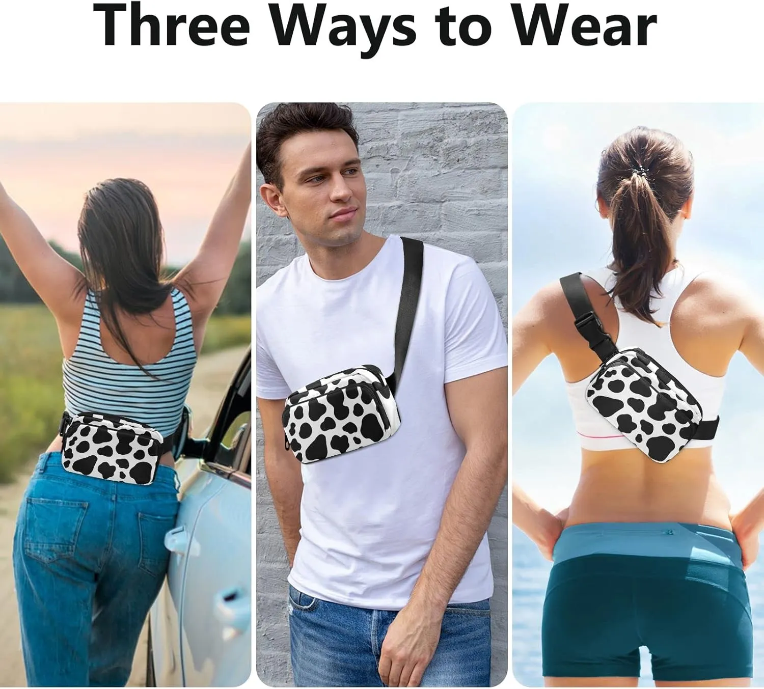 Cow Pattern Fanny Packs for Women Men Belt Bag with Adjustable Strap Fashion Waist Packs Crossbody Bag Waist Pouch for Outdoor Hiking Running Travel