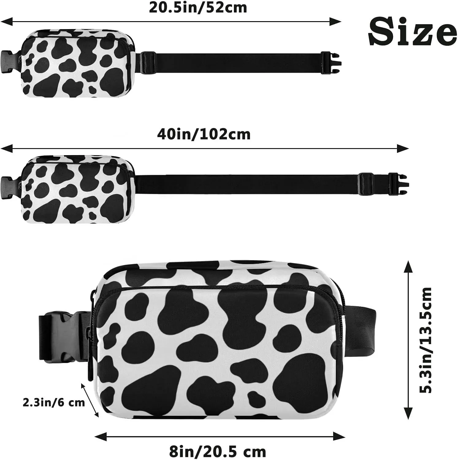 Cow Pattern Fanny Packs for Women Men Belt Bag with Adjustable Strap Fashion Waist Packs Crossbody Bag Waist Pouch for Outdoor Hiking Running Travel