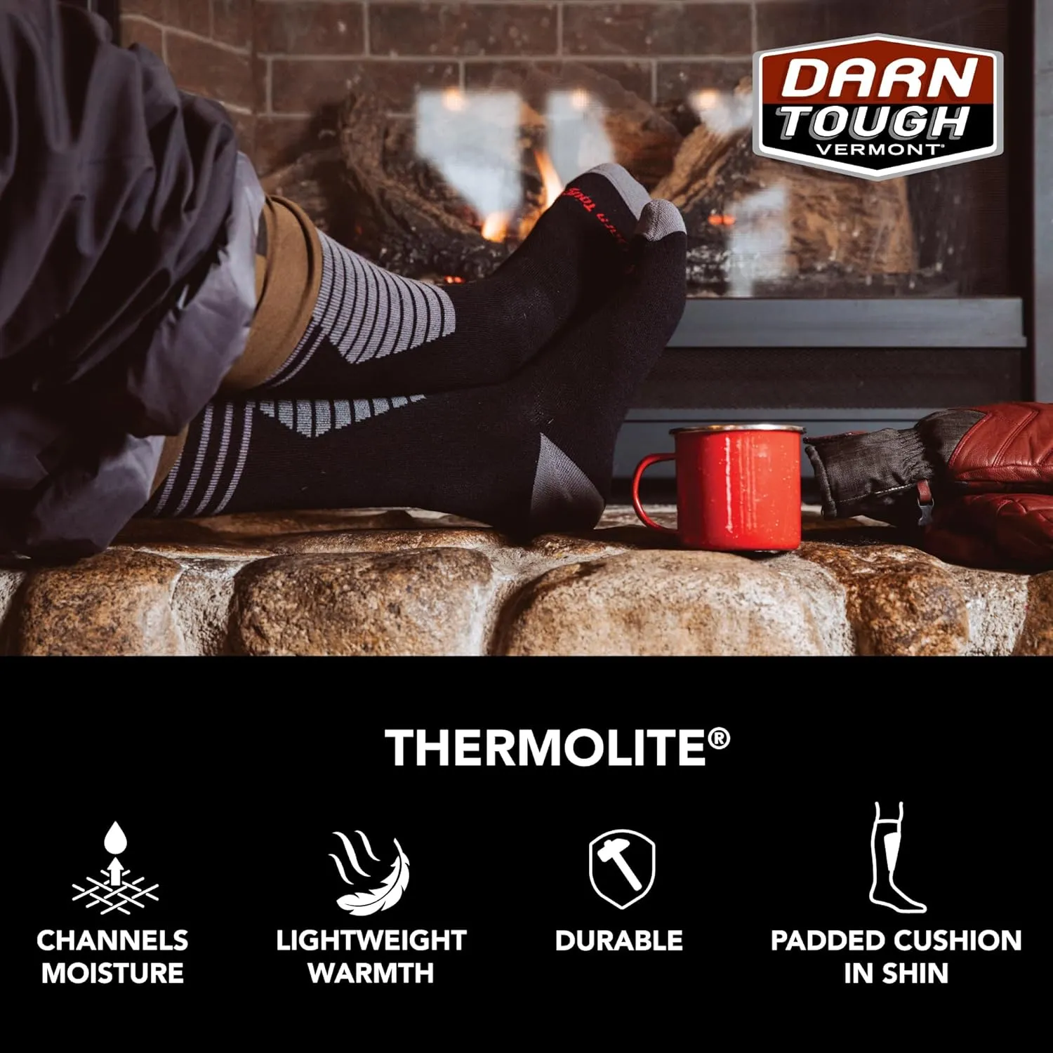 Darn Tough Men's Edge Thermolite OTC Midweight with Padded Shin Ski and Snowboard Sock (Style 8020) -