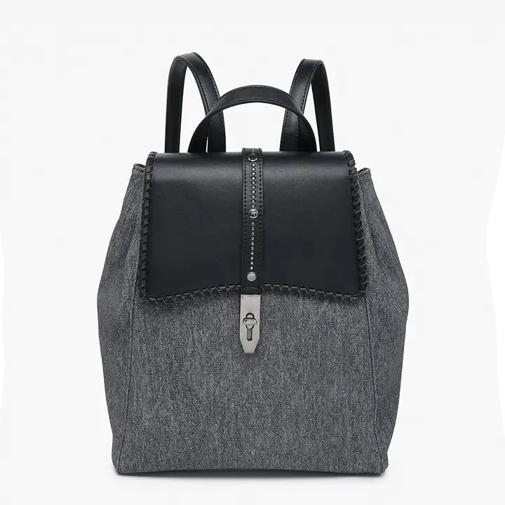 Denim Studded Whipstitch Backpack