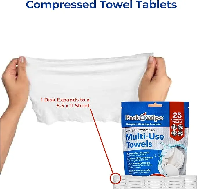 Disposable Compressed Towels - Absorbent & Durable Cleaning Rags - Compact Cleaning Cloth Travel Essentials - Soft Baby Wipes & Baby Towel - 8.5”x11”