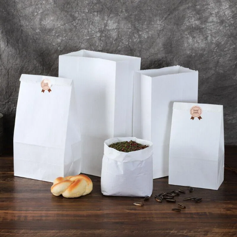 Disposable Greaseproof Paper Bags 100PCS 3Sizes White
