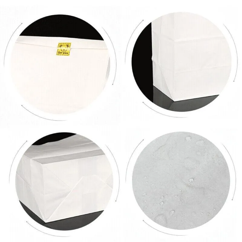 Disposable Greaseproof Paper Bags 100PCS 3Sizes White