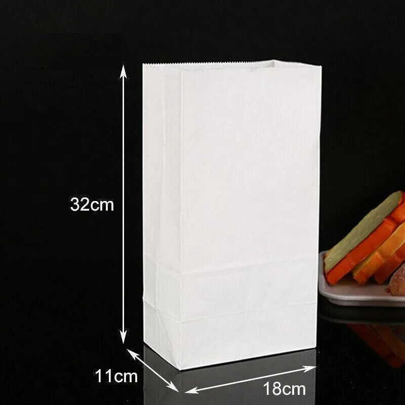 Disposable Greaseproof Paper Bags 100PCS 3Sizes White