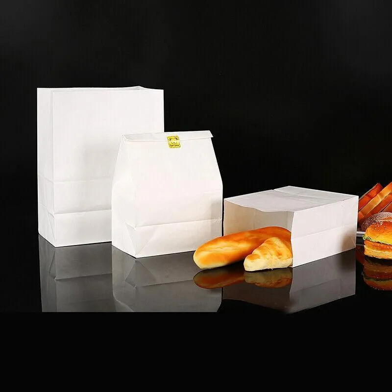 Disposable Greaseproof Paper Bags 100PCS 3Sizes White
